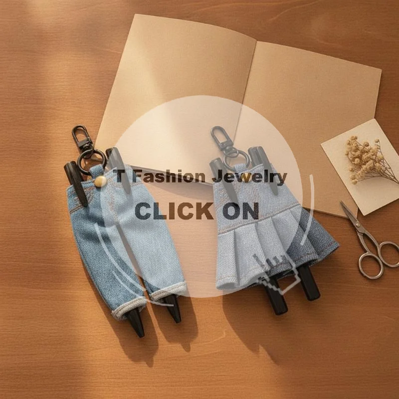 Ins Creative Mini Denim Pants Pen Holder Clip Vintage Denim Skirt Pencil Case Keyring Pendant Portable Fabric Stationery Bag