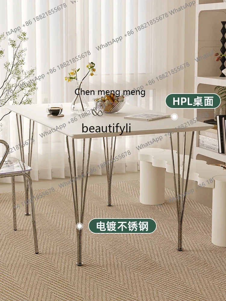 

B7304 ss Nordic Dining Table Home Desk Stainless Steel Small Apartment Simple White Desk