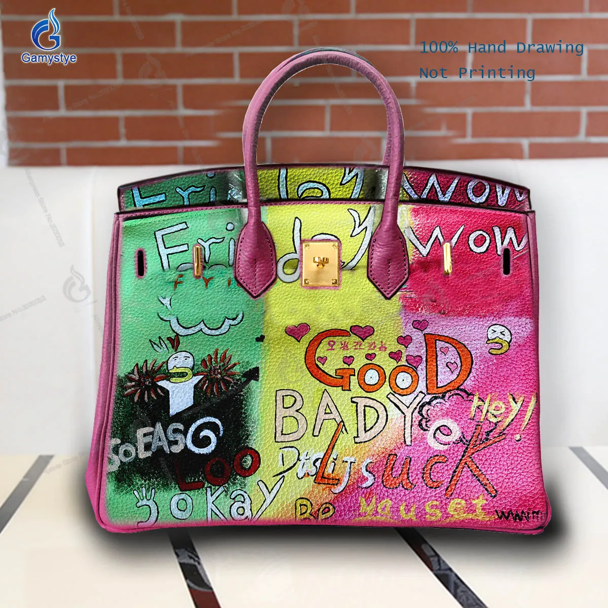 Hand Draw Three color English graffiti Customize Art Bags Women Bags Designer Crossbody Handbags Female Messenger Totes Gamystye