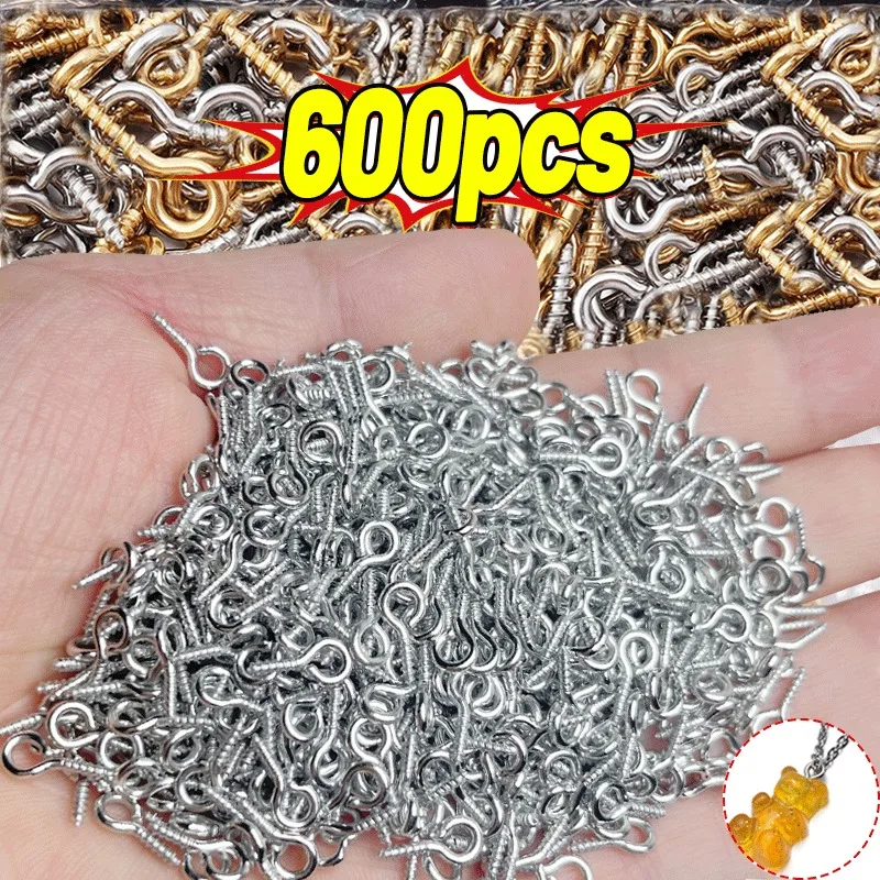 300/600pcs Tiny Mini Eye Pins Eyepins Hooks Eyelets Screw Threaded Stainless Steel Clasps Hook Jewelry Findings For Making DIY