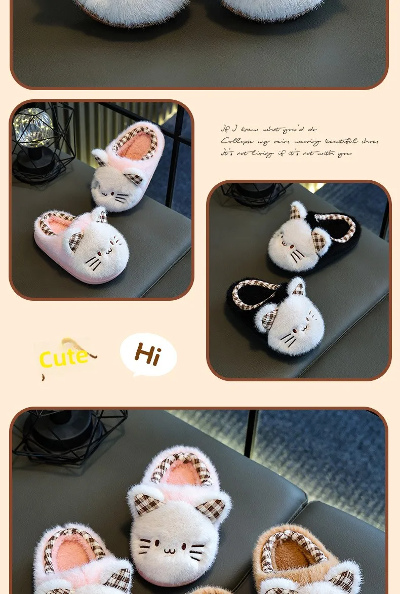Niedliche Katzen-Plüsch-Hausschuhe für Kinder, Mädchen und Jungen, warme, flauschige Hausschuhe, Cartoon-Tier-Hausschuhe, weiche, dicke PVC-Hausschuhe. – Detail 13