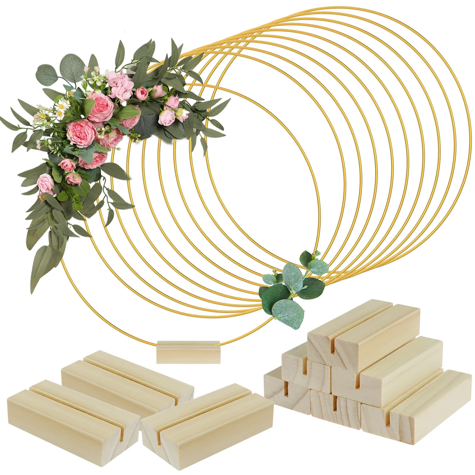 10 Stück Metall Blumen Reifen Herzstück 30cm/12 Zoll runde Makramee Gold Reifen Ring DIY Kranz Ring