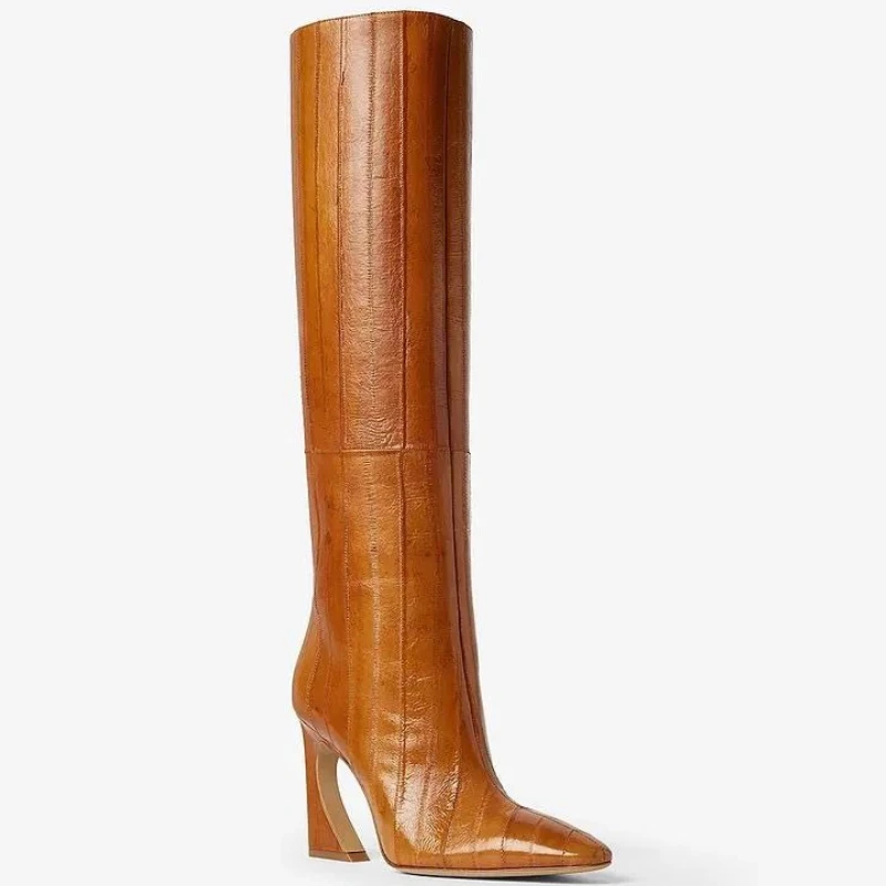 

2025 европейская и американская новая сценическая модная обувь на высоком каблуке, нишевая брендовая банкетная обувь с рукавами до колена и крокодиловым узором