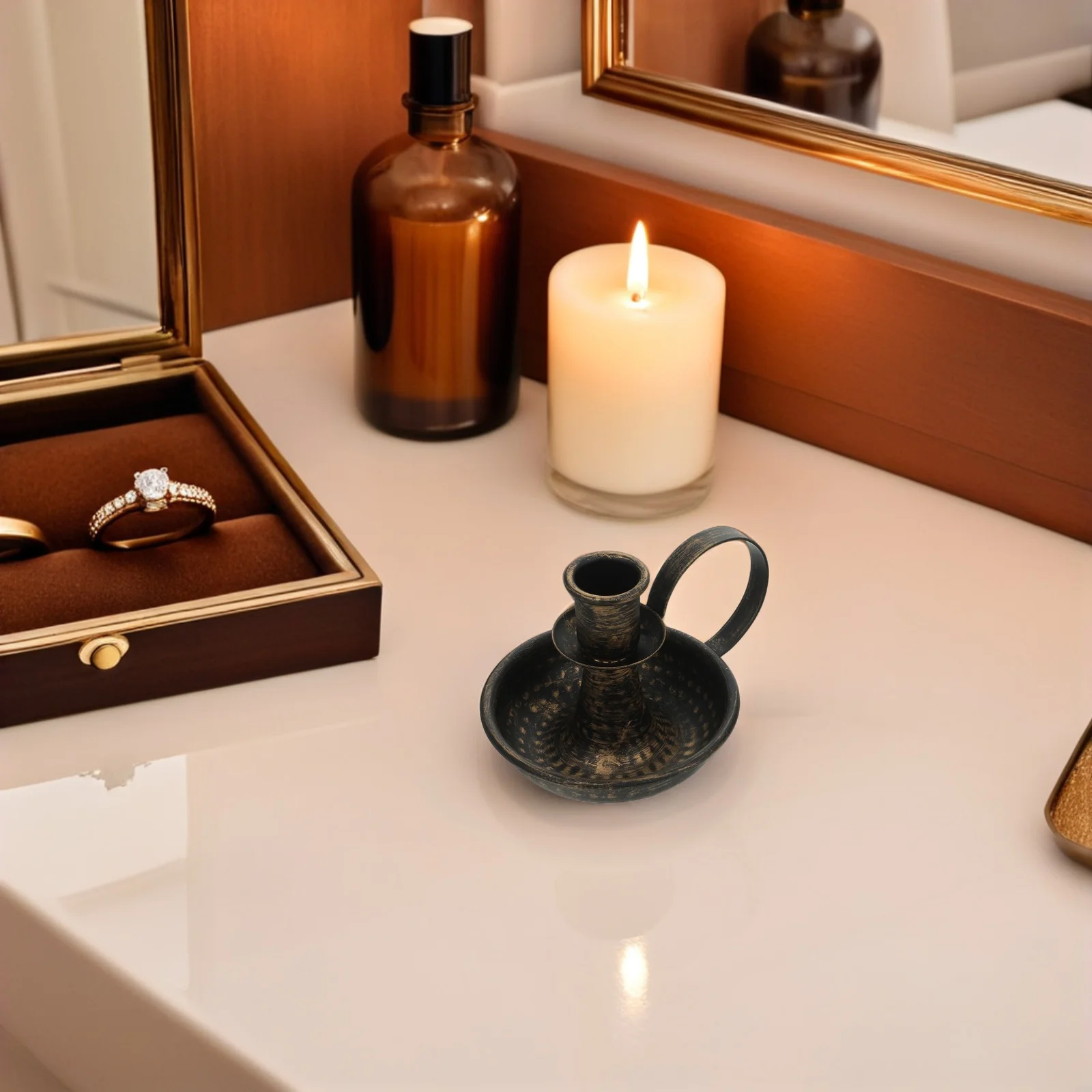 

Vintage Holder Retro Iron Taper Candlestick Stand Bronze Farmhouse Dining Wedding Christmas Decor