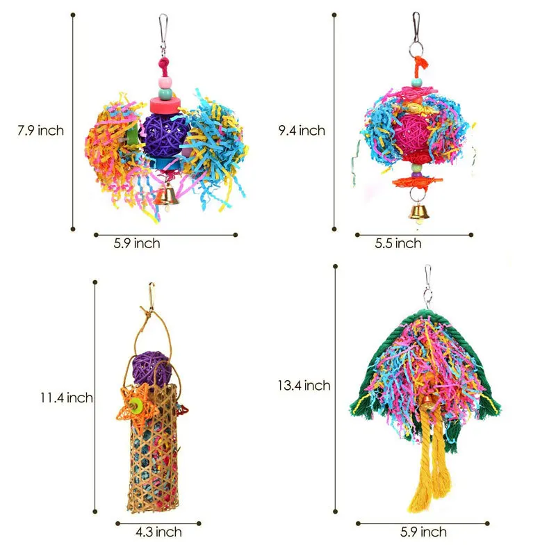 4pcs Bird Toy Combination Set Colorful Paper Vine Playing Ball and Biting Small and Medium sized Parrot Toys