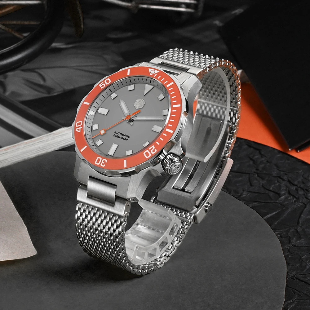 San Martin Design 39.5mm Men Diver Watch NH35 Mechanical Man Watches Stainless Steel Milanese Bracelet Waterproof 20Bar SN0085