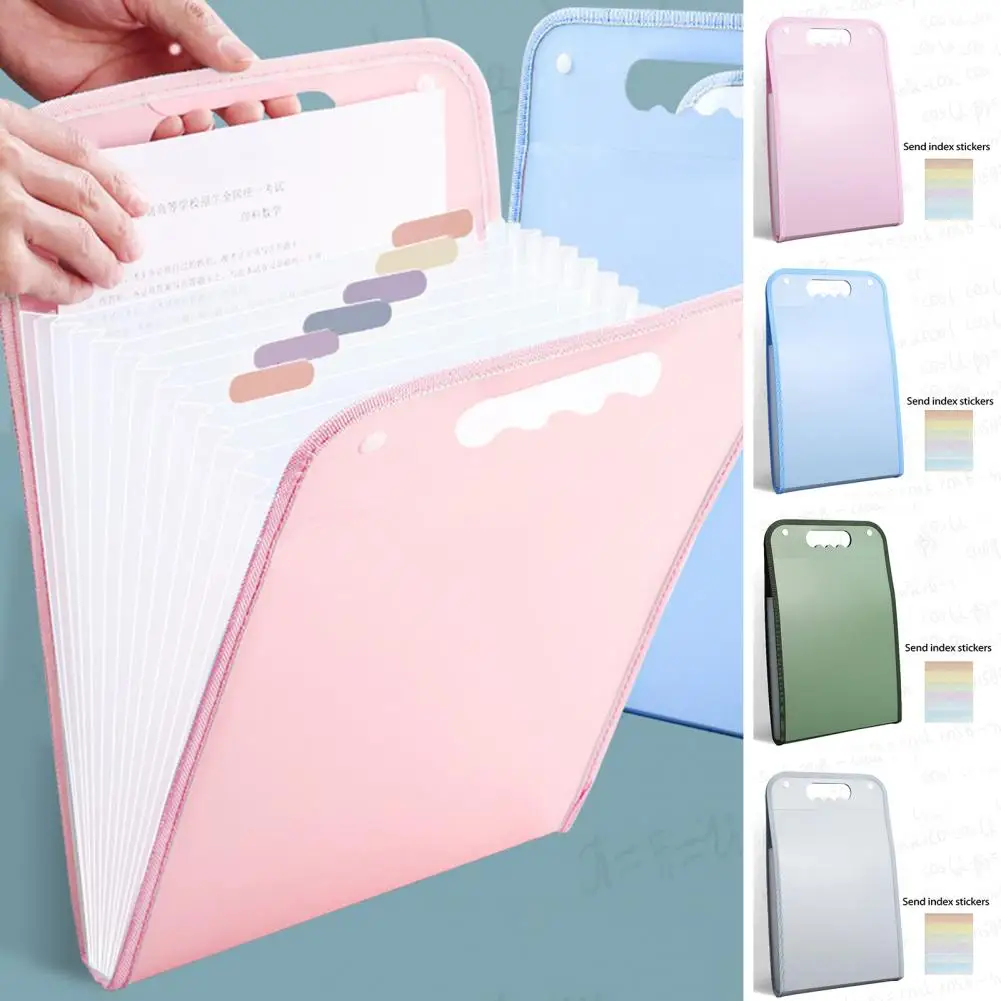 File Folder Multi-pages 12 Pockets Vertical Multifunctional Portable Examination Paper Document Accordion File School Supplies