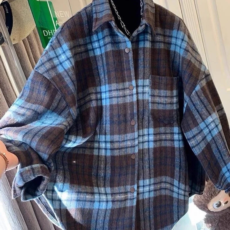 

Men's plus Size Flannel irt Autumn Winter Plaid Long Sve Thiened Jaet Briti Sle Retro Sle Loose Fit Outerwear