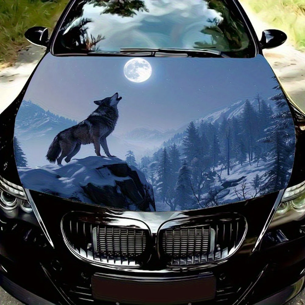 

Вовк ревущий на скале, виниловая наклейка на капот автомобиля, универсальная посадка, прочный бумажный материал, наклейка на крышку двигателя, автоаксессуары, E