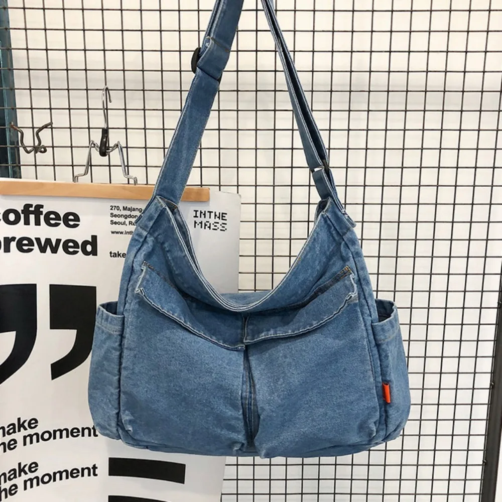 

Portable Y2K Denim Canvas Bag Large Capacity Street Style Vintage Handbag Shopping Bag Solid Color Solid Crossbody Bag Outdoor