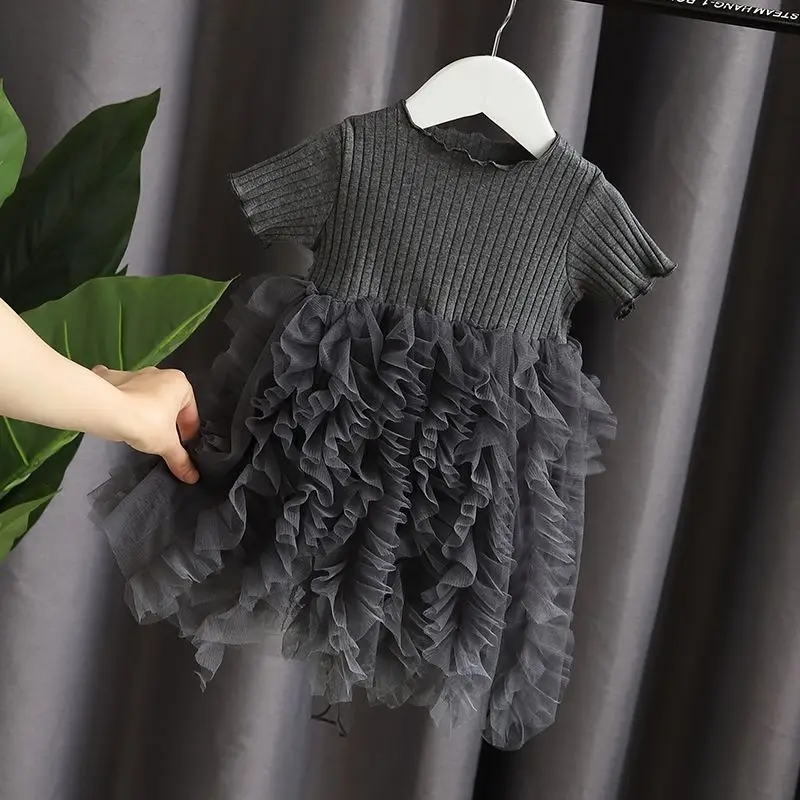 2026 Summer New Children's Clothing Girls Baby Dress Princess Tulle Dress Stylish Puffy Patchwork Cake Dress Summer Outfit