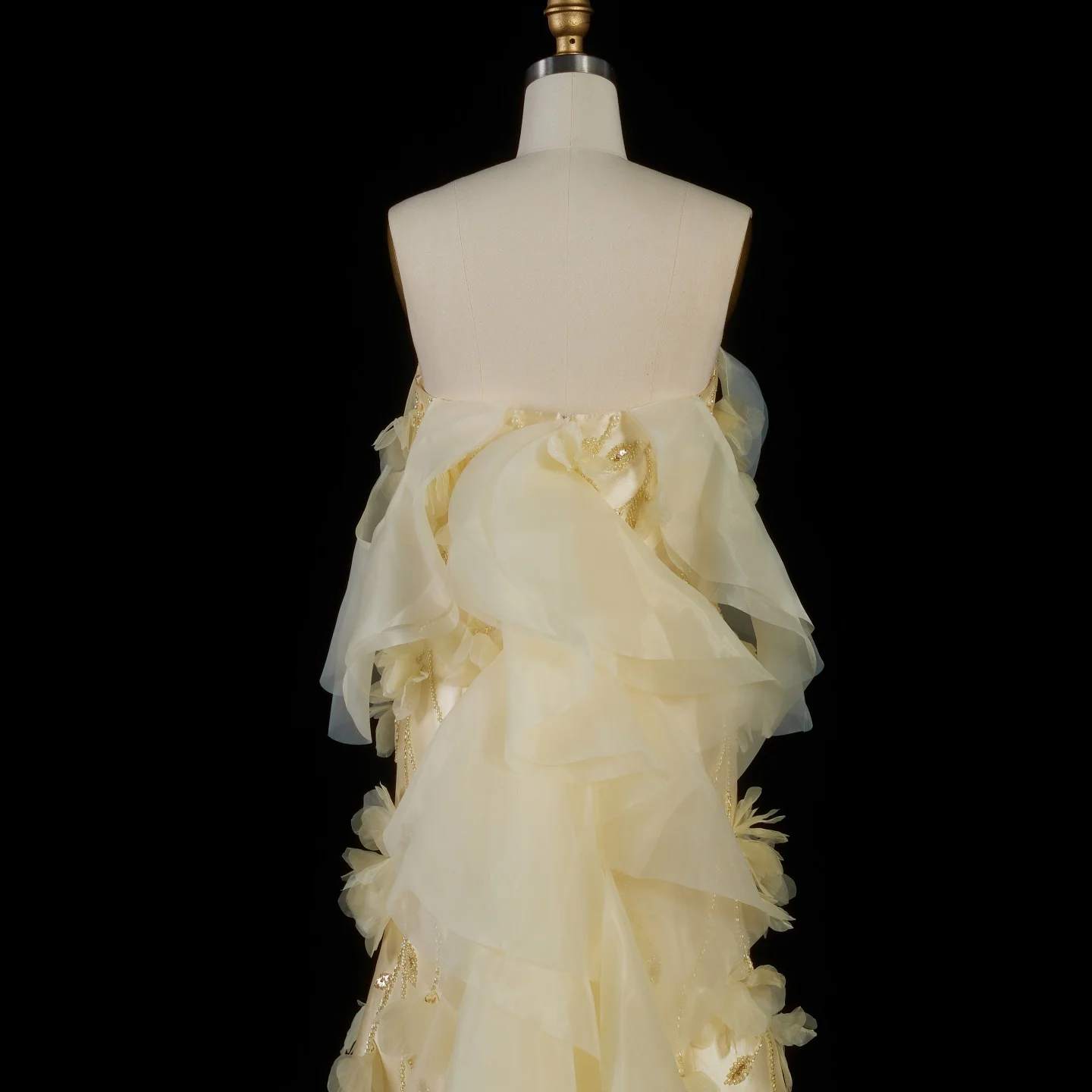 Sharon Said Gelbes Meerjungfrauenkleid für Damen, formelles Abendkleid, schulterfrei, mit 3D-Blumen, Rüschen, Perlen, Party- und Ballkleid SS505, maßgeschneidert – Detail 10