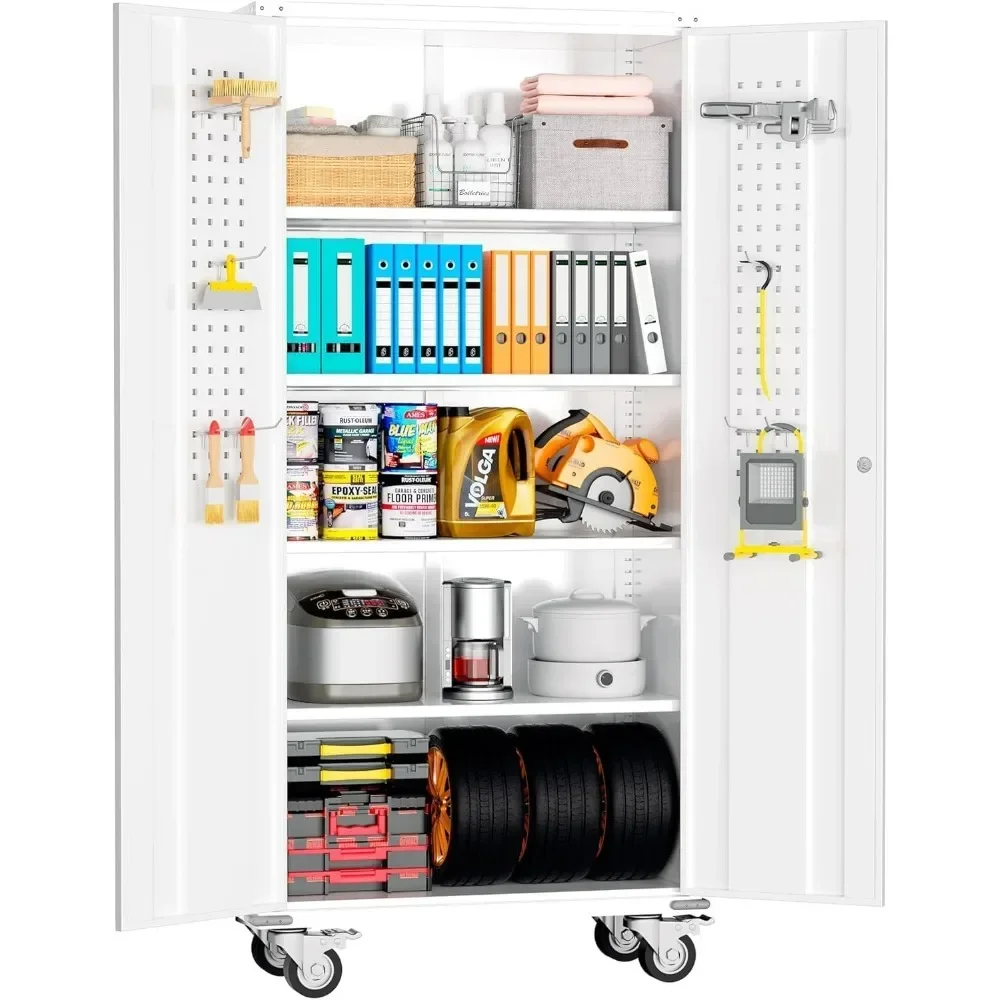 

Tall Storage Cabinet with 4 Shelves, 2 Door Utility Storage Cabinet with Lock, 72" H Lockable Steel Supply Cabinet for Home