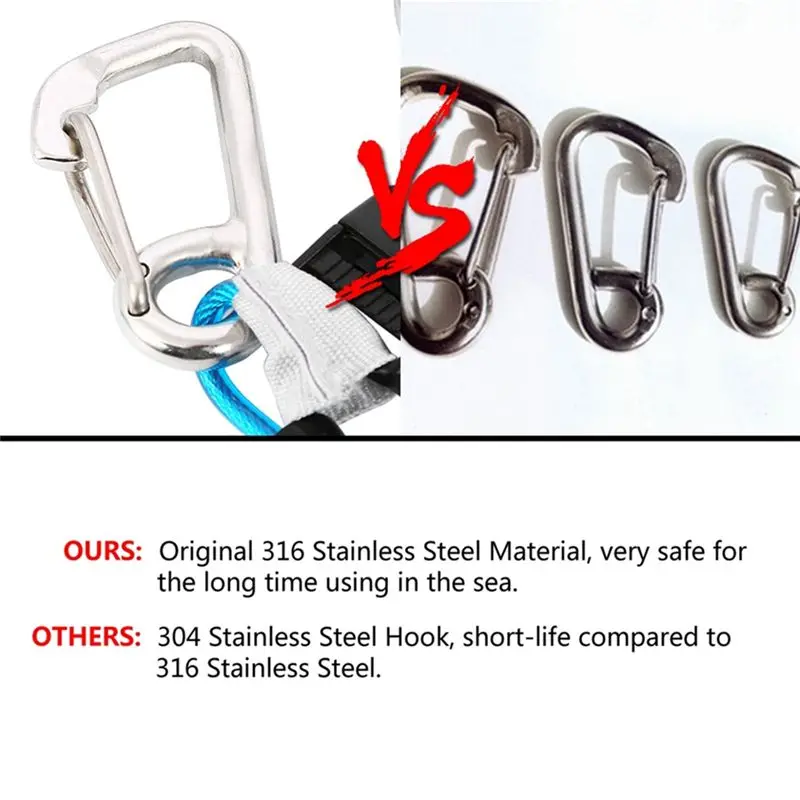 ABUE-Double End Diving Hook With Spiral Coil Lanyard Scuba Current Reef Hook Spring Anti-Lost Rope Drift Hook Blue
