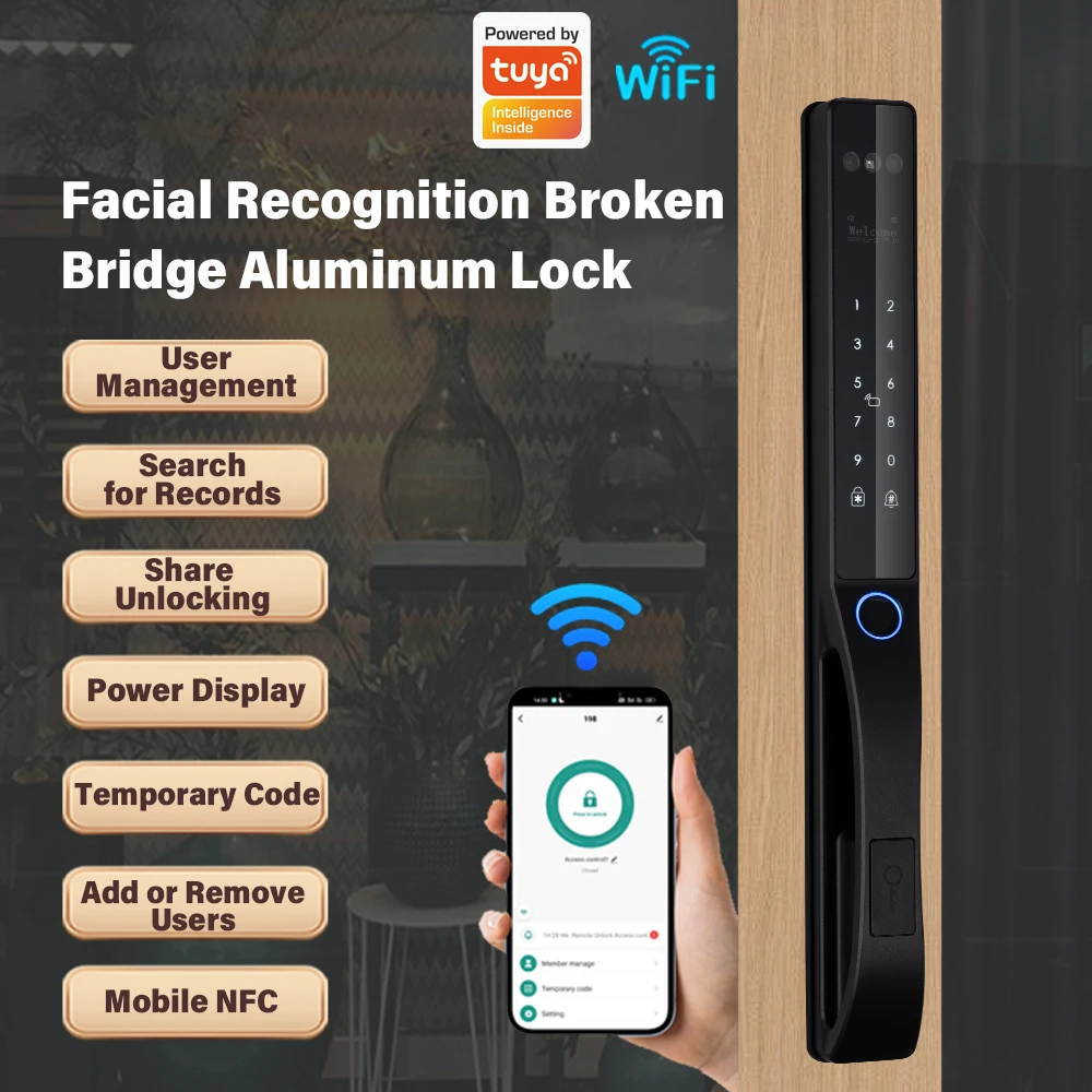Support Tuya APP WiFi Smart Door Lock For Aluminum Broken Bridge Door Fingerprint Password For Narrow Frame Sliding CasementDoor