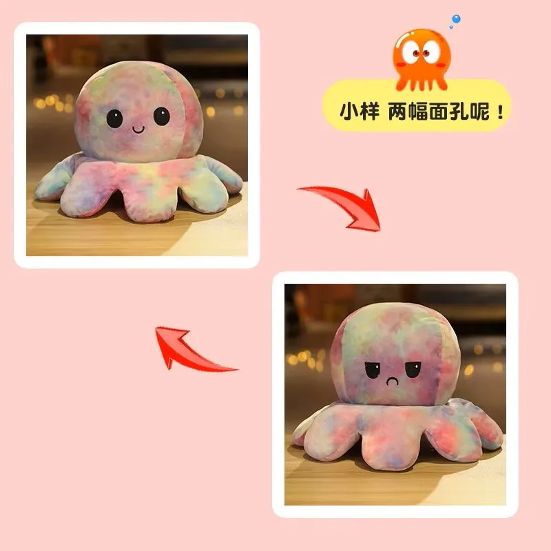 18/28/48cm Niedlicher Wendbarer Stimmungs-Oktopus Plüschtier, Doppelseitiges Flip-Oktopus-Kissen, Weiches Stofftier, Heim- und Raumdekoration, Geschenk