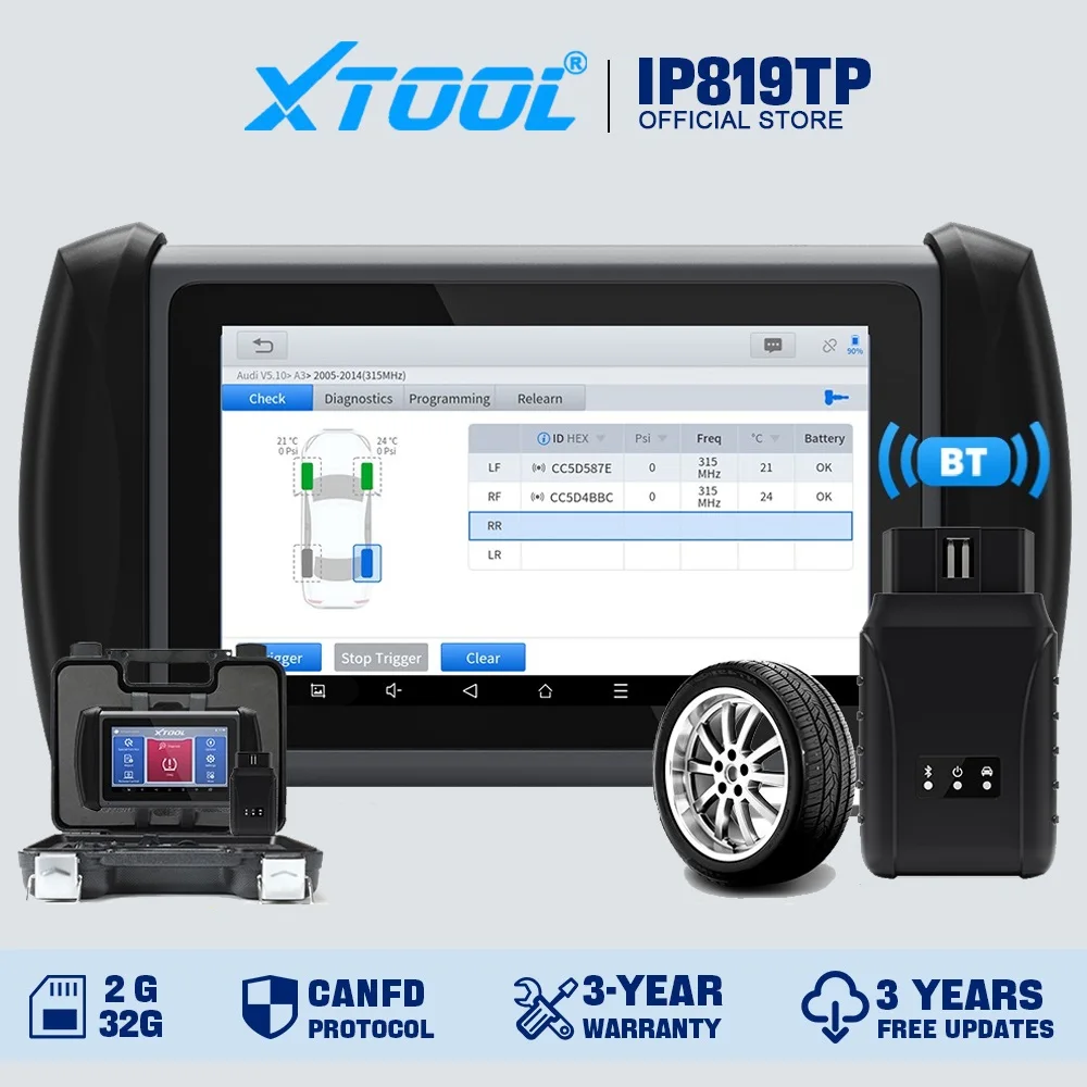 XTOOL InPlus IP819TP TPMS Programming Scanner Bluetooth Car Diagnostic Tools ECU Coding Key Programmer 31+ Services With CANFD