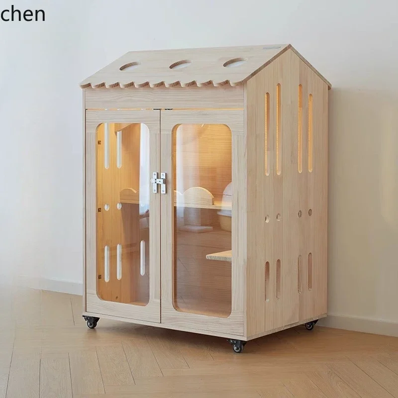 small apartment does not occupy a cat's nest solid wood home villa balcony glass small cat cabinet