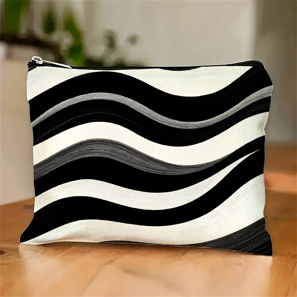

A Wave Striped Cosmetic Bag- Multifunctional Zipper Pouch, Jewelry Storage Bag, Perfect Travel Zipper Small Storage Bag.