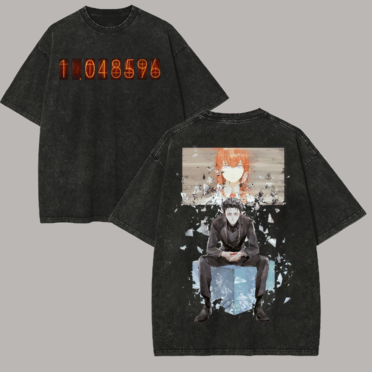 Steins;Gate Anime T-shirt Vintage Washed Y2K Aesthetic Unisex Oversized Short Sleeve Summer Cotton Retro Streetwear Hot Sale
