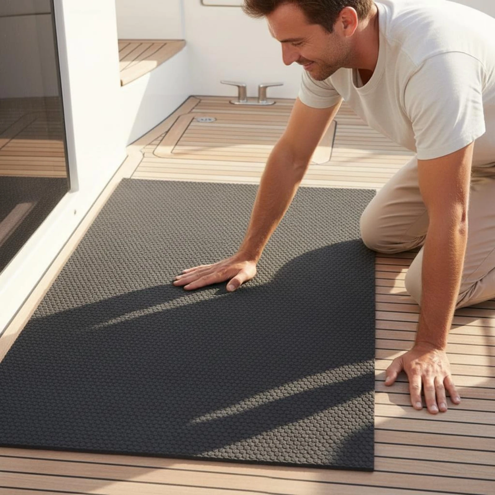 Self-Adhesive Boat Floor Mat Waterproof Self Adhesive Boat Mat Non Skid Deck Sheet Easy to Clean Marine Accessory
