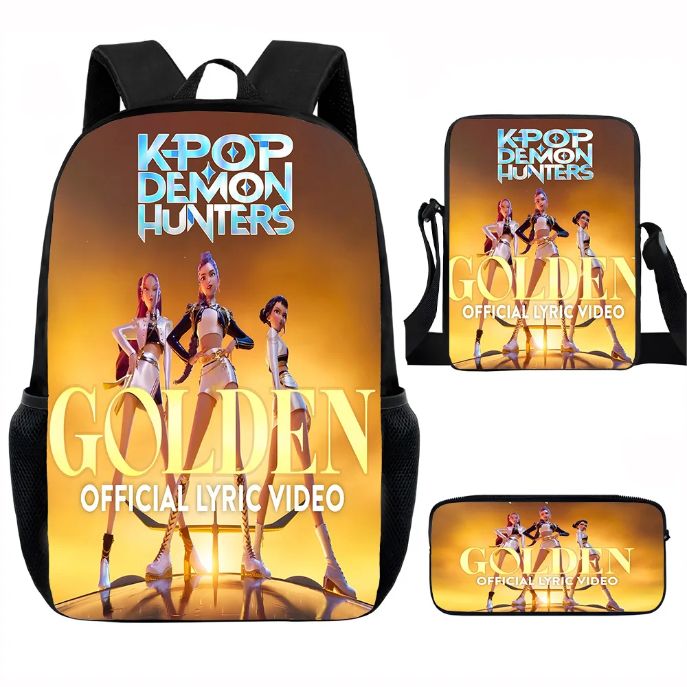 Classico popolare KPop Demon Hunters Stampa 3D 3 pezzi / set Borse da scuola per alunni Zaino per laptop Zaino Borsa a tracolla inclinata Astuccio