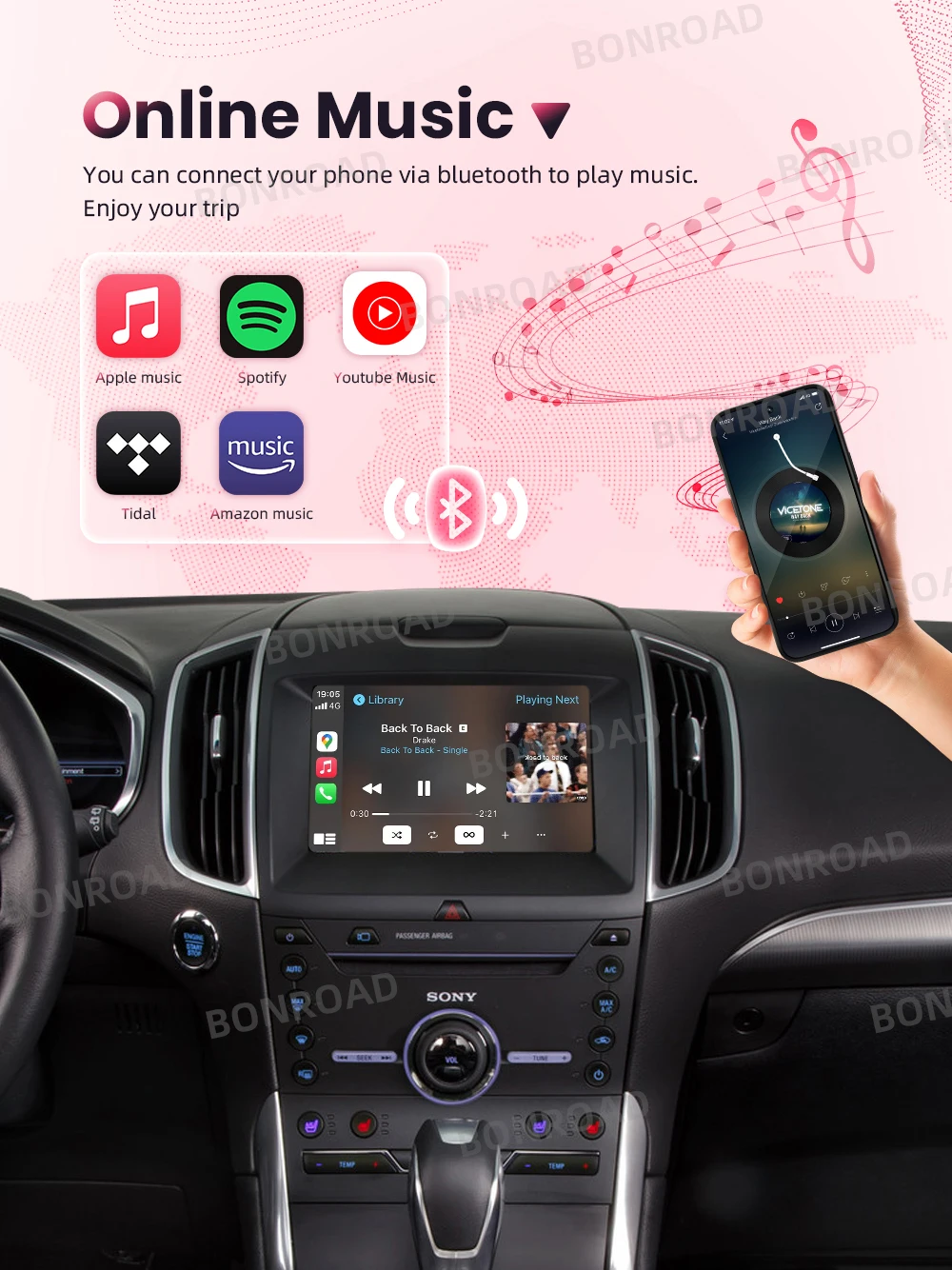 BONROAD Drahtlose CarPlay Android Auto Interface Modul Für Ford Edge Taurus F-150 Explorer Escape 2013-2016 Bluetooth Adapter – Detail 7