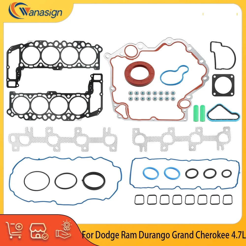

Полный комплект прокладок деталей двигателя, подходит для газа 4,7 л V8 для 99-03 Dodge Ram Durango Grand Cherokee 4,7L HS26157PT
