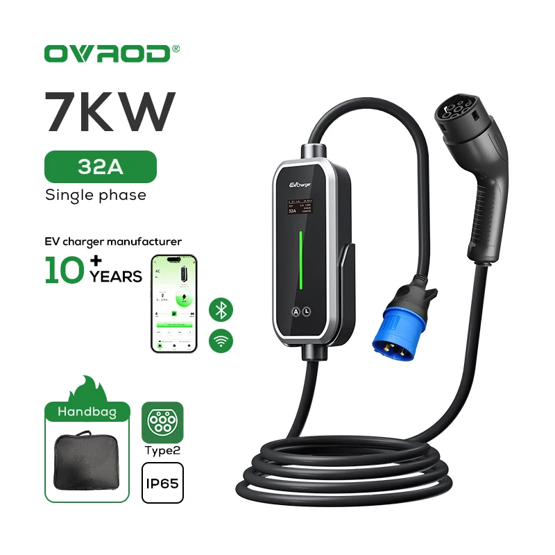 

Ovrod 32A Wifi 1Phase 7 Kw Car Charging Evse Home Fast Level 2 Ac Type 2 Station 7Kw Portable Ev Charger