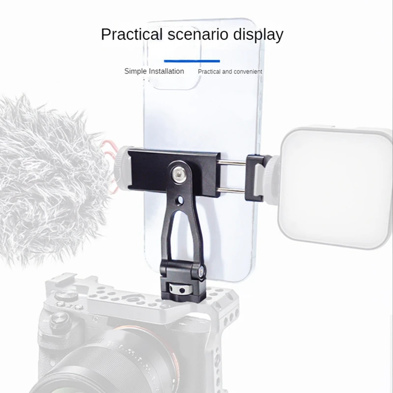 Multi Function Double Cold Shoe Mobile Phone Clip, 360 ° Expansion, Horizontal e Vertical Metal Clip