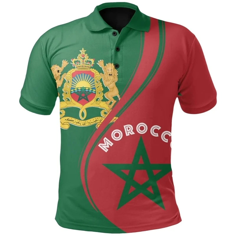 2024 New Morocco Jersey Moroccan Map Flag Graphic Polo Shirts For Men Clothes MA Sport Short Sleeve National Emblem POLO Shirt