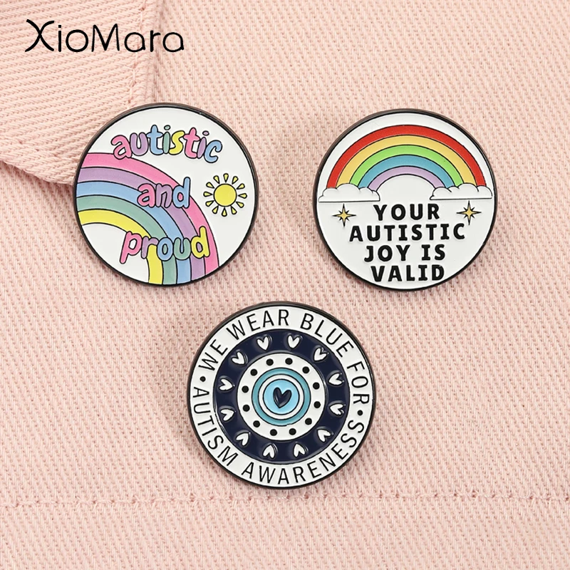 Autistic and Proud Enamel Pins We Wear Blue For Autism Awareness Your Autistic Joy Is Valid Brooches Lapel Badge Jewelry Gifts