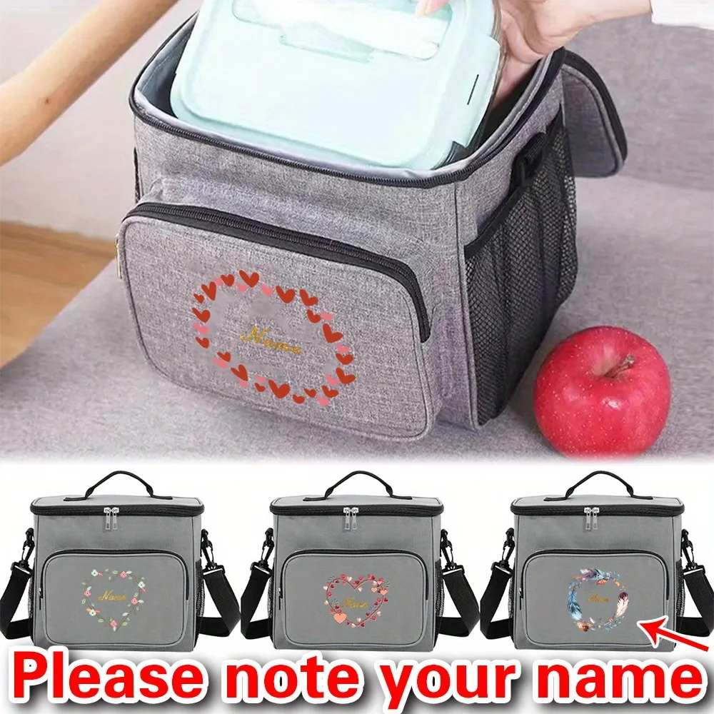 

Customizable Name Grey Lunch Bag Insulated Handbag Multi Functional Picnic Lunch Box Waterproof Suitable for Travel Camping