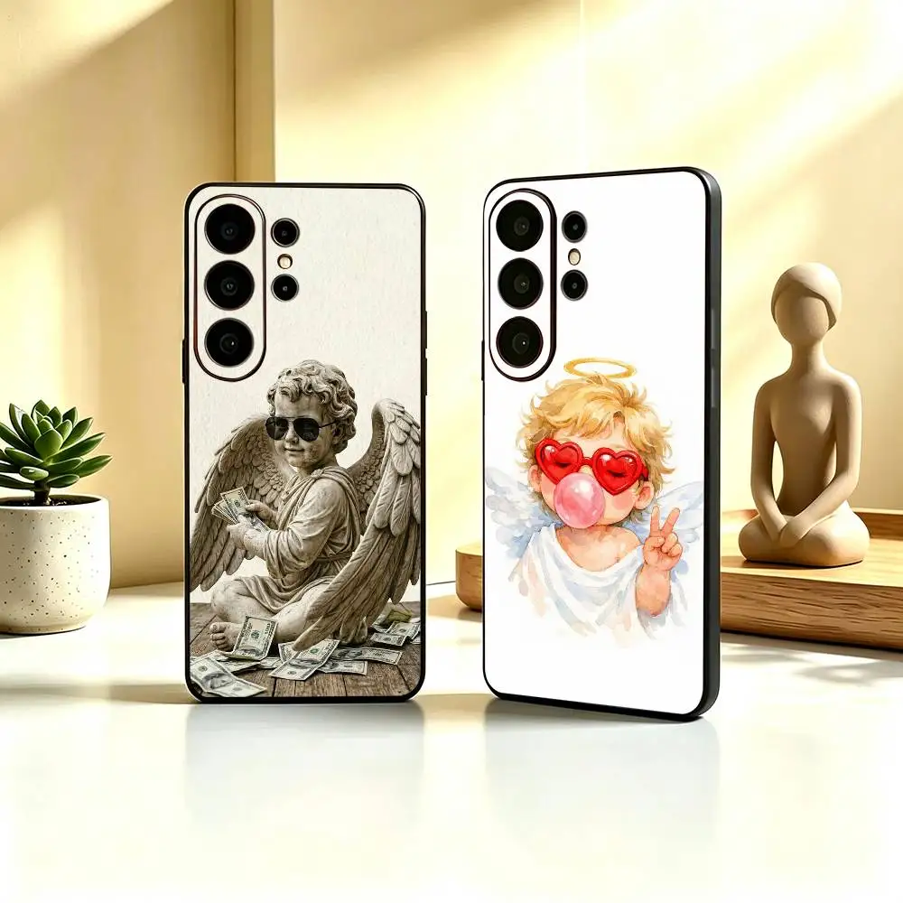 Funny Vintage Angel  cute lovely Shockproof Soft Case For Samsung S26,21,22,23,24,25,20,10,9,Ultra,Plus,Fe, Lite