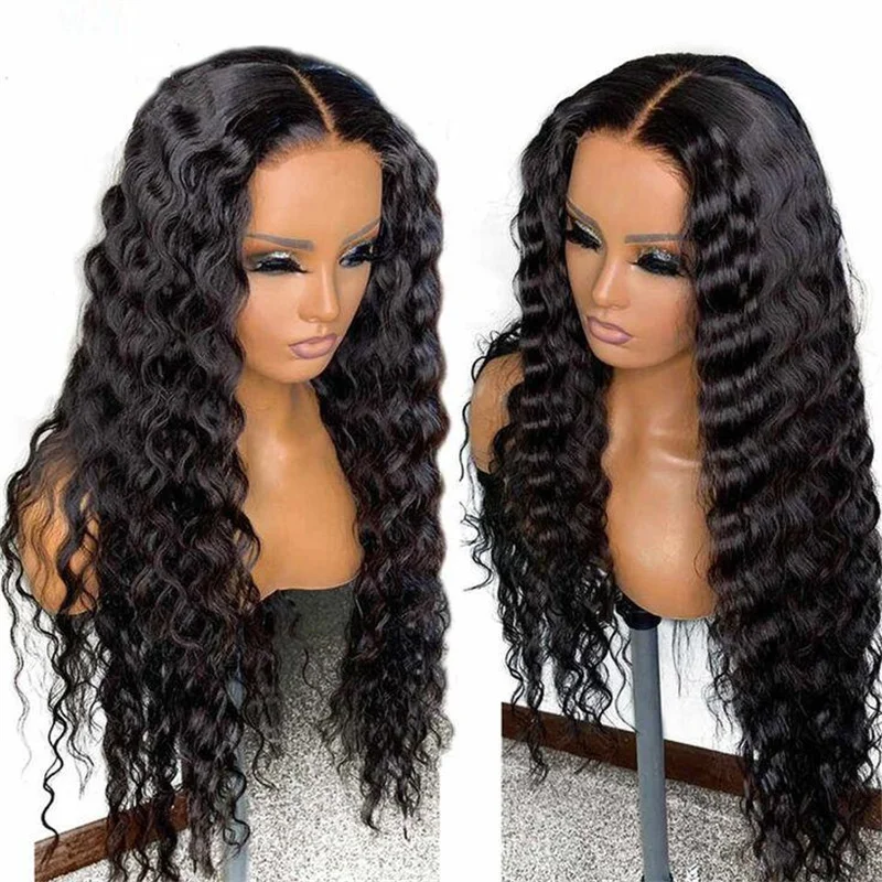 Long Kinky Curly Lace Front Wig para mulheres, preto natural, macio, sem cola, cabelo do bebê, sintético, pré-arrancado, resistente ao calor, 26 Polegada