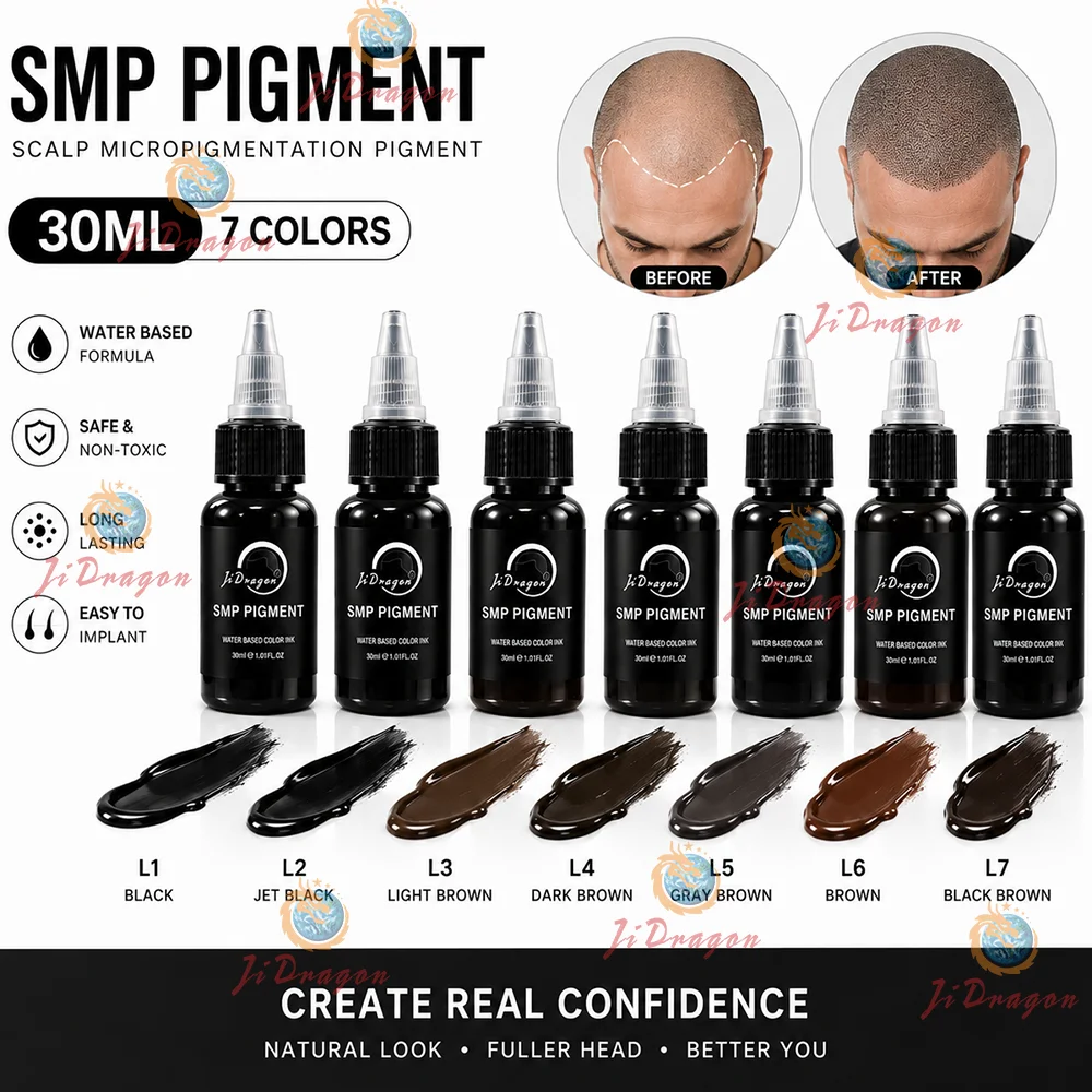 30ML Professional SMP Pigment Ink 7 Colors Scalp Micropigmentation Pigment for Hairline Density Scalp Tattoo Permanent Makeup
