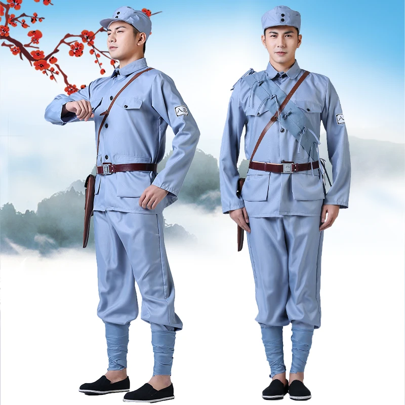 Blue Gray Military Uniform Costume For Children Adults The Eighth Route Army Clothing Halloween Stage Performance