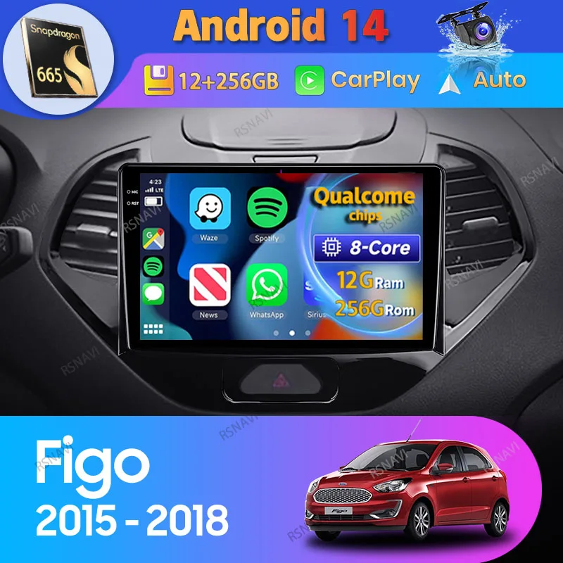 Android 14 Carplay Auto For Ford Figo 2015 2016 2017 2018 Car Radio GPS Navigation Head Unit BT 2Din Stereo DSP Video DVD Player