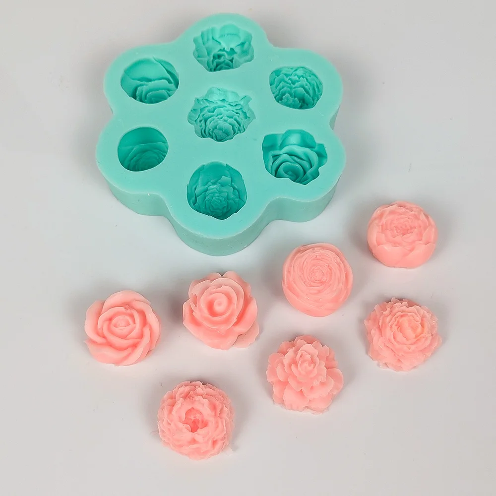 7 Holes 3D Rose Flowers Silicone Mold Bloom Shape Candle Soap Cake Chocolate Mould DIY Aromatherarpy Household Decoration Tools