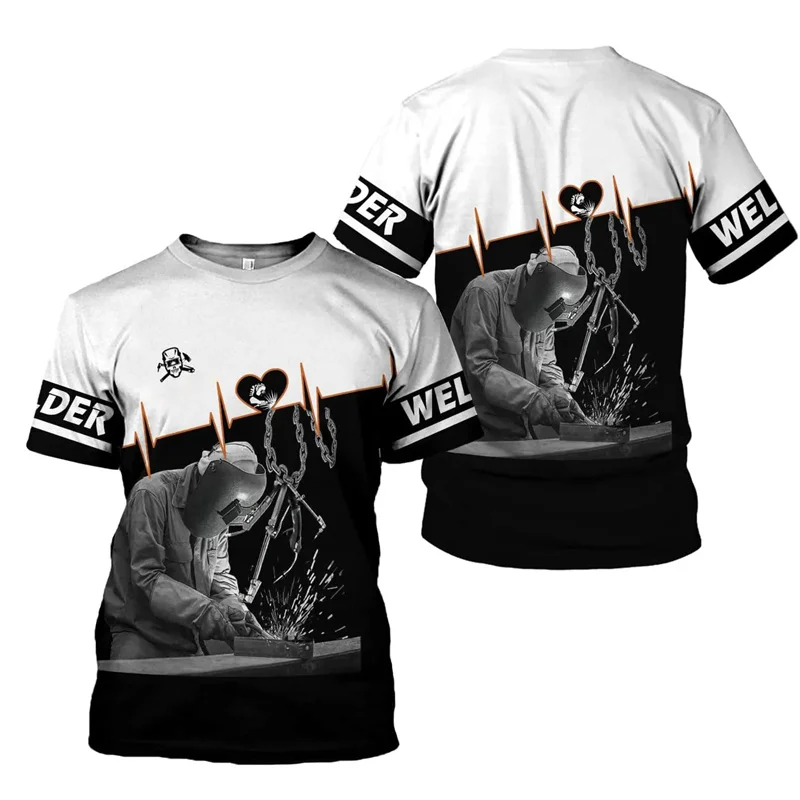 

Новая футболка с рисунком Welders для мужчин, летние футболки с 3d принтом, костюм рабочего, футболка с круглым вырезом, уличный пуловер, футболка большого размера