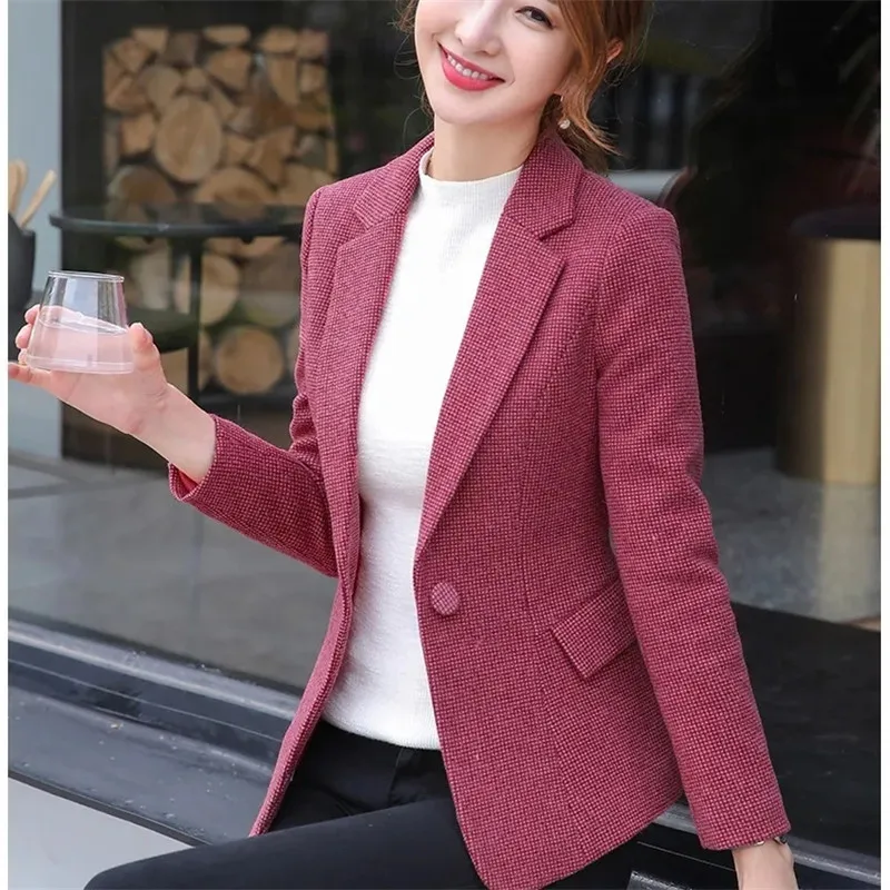 

2024 Spring Autumn New Blazer Jacket Women's Fashion Single button Slim Long-sleeve Coat Elegant Female Short Outwear Casual Top