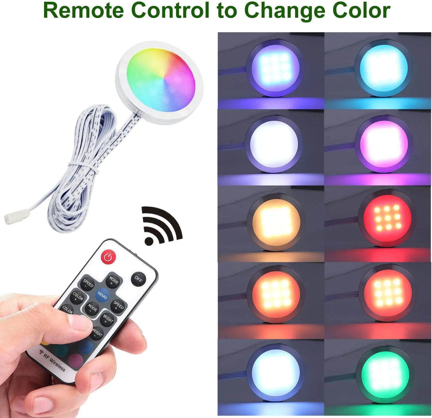 RGB LED 언더 캐비닛 조명 키트, 주방, 옷장, 가구용 슬림 알루미늄 퍽 램프(6팩)