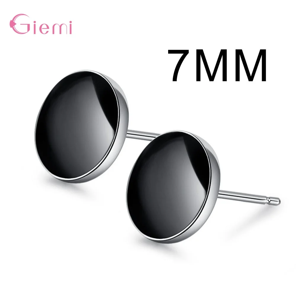 Boutique Women Round 925 Sterling Silver Ear Stud Vintage Engagement Party  Pierced Black Stone Earrings Jewelry Gifts