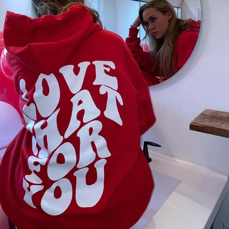 2024 cross-border new autumn and winter women's clothing Y2K street retro printed letter loose pullover hoodie jacket