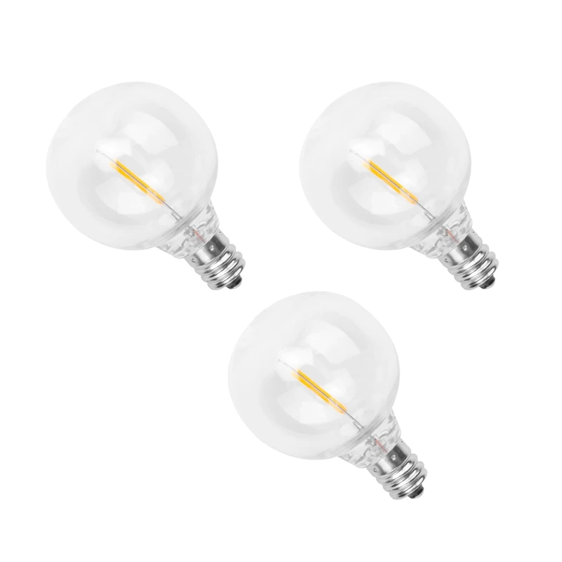 

3Pcs G40 Led Replacement Light Bulbs, E12 Screw Base Shatterproof LED Globe Bulbs For Solar String Lights Warm White