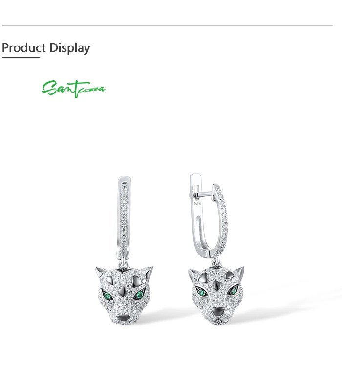SANTUZZA Pure 925 Silver Dangling Earrings For Women Sterling Silver Sparkling Green Spinel White CZ Animal Fine Chic Jewelry