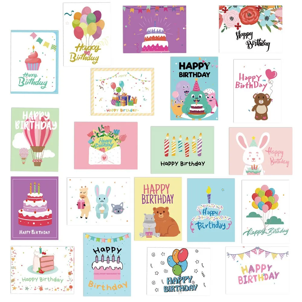 20-Pack Birthday Greeting Cards Set with Envelopes and Stickers,Cartoon Pattern, Multi-Design Paper Cards for Any Recipient