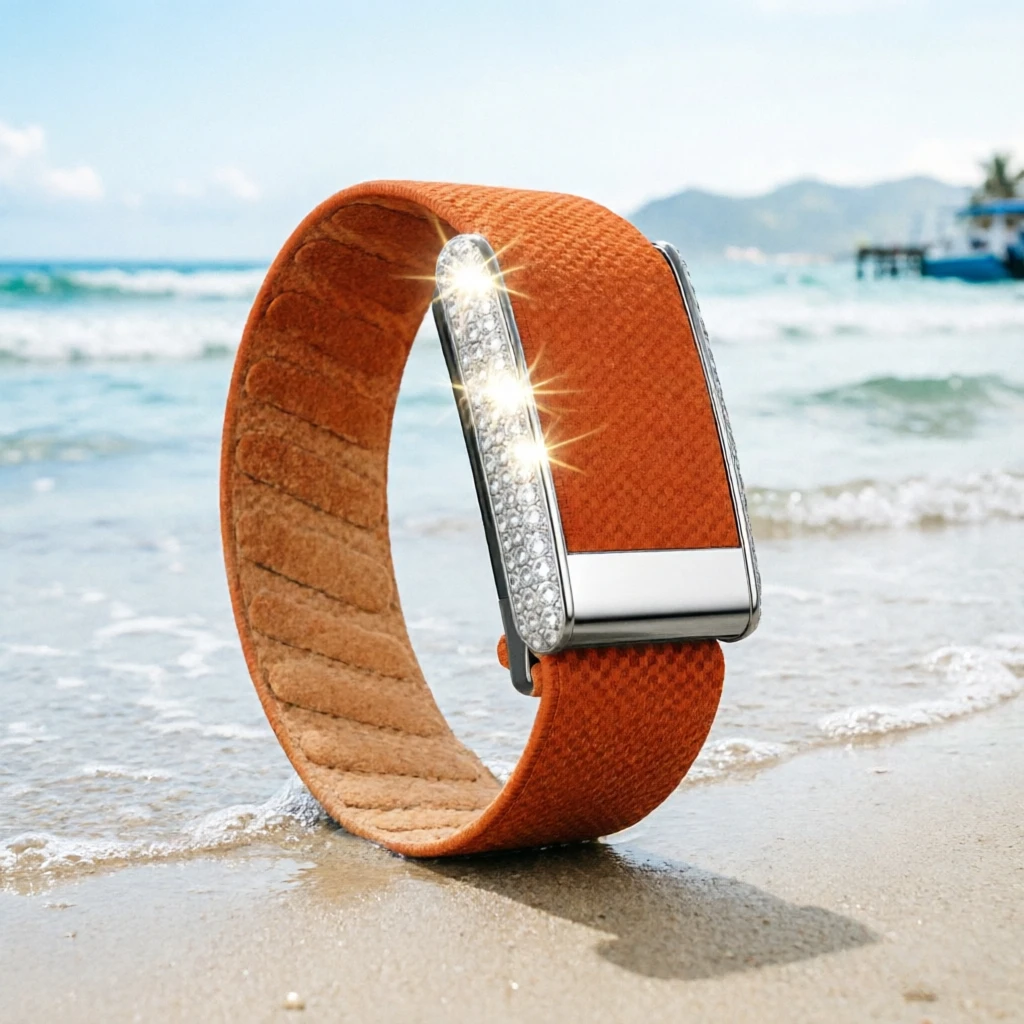 Suitable for Whoop5.0 Replacement Strap Elastic Band Nylon Strap with Diamond Studs Fully Studded Bright Silver Metal U-Frame