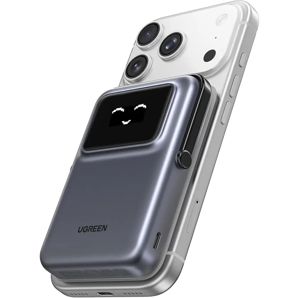 

10000mAh Qi 7.5W Wireless & 20W PD USB-C Power Bank with Stand, Compatible with iPhone 17/16/15/14/13/12, Black