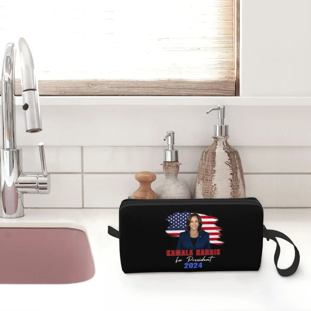 Kamala Harris For President 2024 Makeup Bag Cosmetic Organizer Storage Dopp Kit for Women Beauty Travel Pencil Case